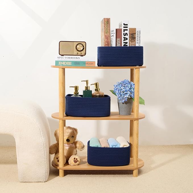 MiniArk Small Storage Baskets for Organizing | Closet Organizer Bins | Shelf Toy Basket | Woven Rope Baskets | Cube Decorativ