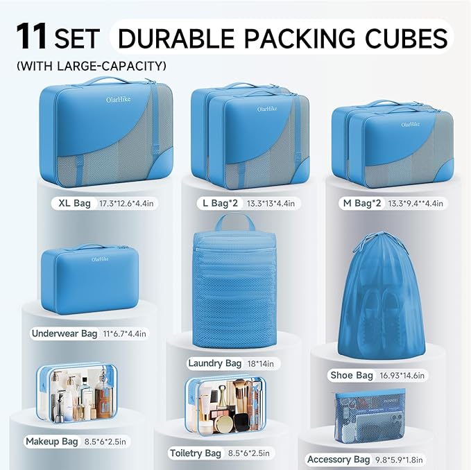 11 Set Packing Cubes for Travel, Gifts for Women Mom Kids, TSA Approved Bags for Makeup, Cosmetic,Toiletry, Suitcase Organize