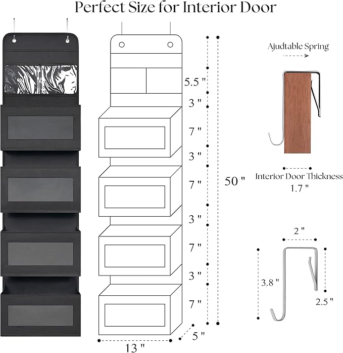 Giraffe Creation Over Door Organizer with 4 Large Capacity Pockets, Hanging Organizer Storage for Closet Bathroom Nursery Bed