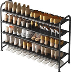 INGIORDAR Shoe Rack 4 Tier Long Storage Organizer Wide Metal Shoe Shelf for Closet Entryway Black