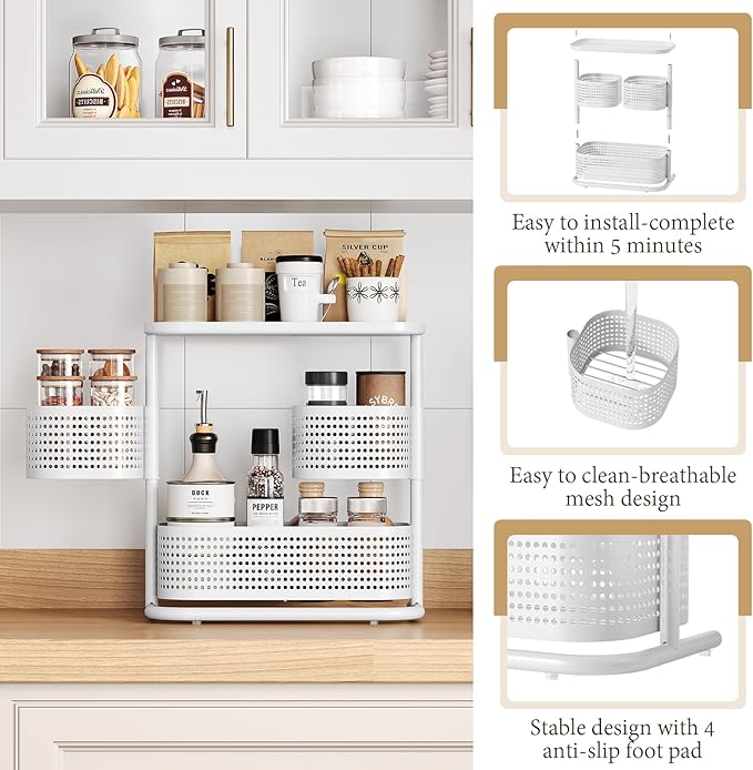 3-Tier Rotating Bathroom Counter Organizer, Vanity Tray for Makeup & Skincare, Countertop Spice Rack Storage, Space-Saving Sh