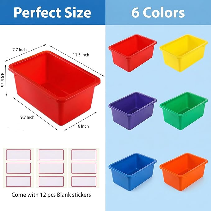 Nicunom 6 Pack Cubby Bin Storage Bins, Multi-Purpose Plastic Storage Bins Stackable Organizer Storage Cubbies for Home, Nurse