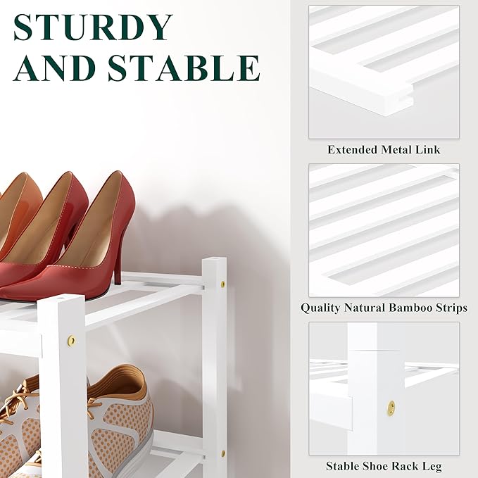 Smiry Bamboo Shoe Rack for Closet, 5 Tier Small Wooden Stackable Shoe Organizer, Free Standing Shoes Storage Shelf for Entryw