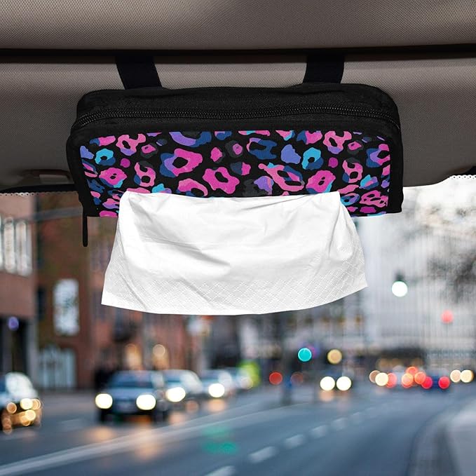 Car Tissue Holder Car Visor Organizer Tissue Box Holder for Car Sun Visor Organizer with Car Vehicle Accessories Essentials Interior for Women Men Pink and Blue Leopard Print