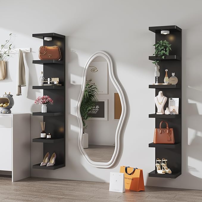6-Tier Wall Shelf Unit with USB Rechargeable Led Light (Remote Controlled),Versatile Floating Display Shelves,Lack Style Wall