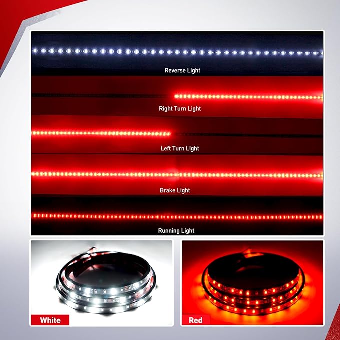 Nilight 60" Truck Tailgate Light Bar 108 LED Single Row Light Strip with Red Running Brake Lights Turn Signal White Reverse Light, 2 Years Warranty