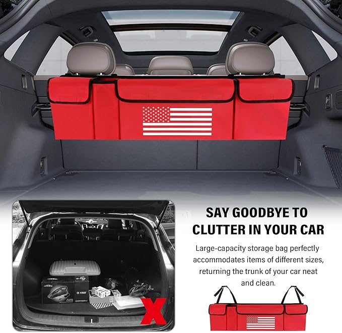 Turcee Car Trunk Organizer,Large Capacity Car Storage Organizer with US Flag Design,Hanging Foldable Car Organizers and Storag