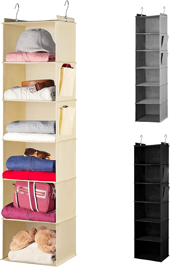 Handy Laundry Hanging Closet Organizer - 6 Shelf Storage for Clothes, Sweaters, Shoes & Accessories - Space-Saving Wardrobe S