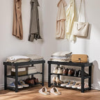 Pipishell Bamboo Shoe Rack Bench, 3 Tier Sturdy Shoe Organizer, Storage Shoe Shelf, Holds up to 300lbs for Entryway Bedroom L