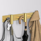 VAEHOLD Hat and Coat Wall Mount Rack - Hooks for Robes, Bags, Keys, and Towels - Bathroom Towel Hanger Organizer (Gold, “T“ S