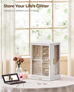 Glimmloop 360° Rotating Jewelry Box with 9 Drawers, Spacious Vertical Jewelry Organizer with Glass Window, Jewelry Storage Ca
