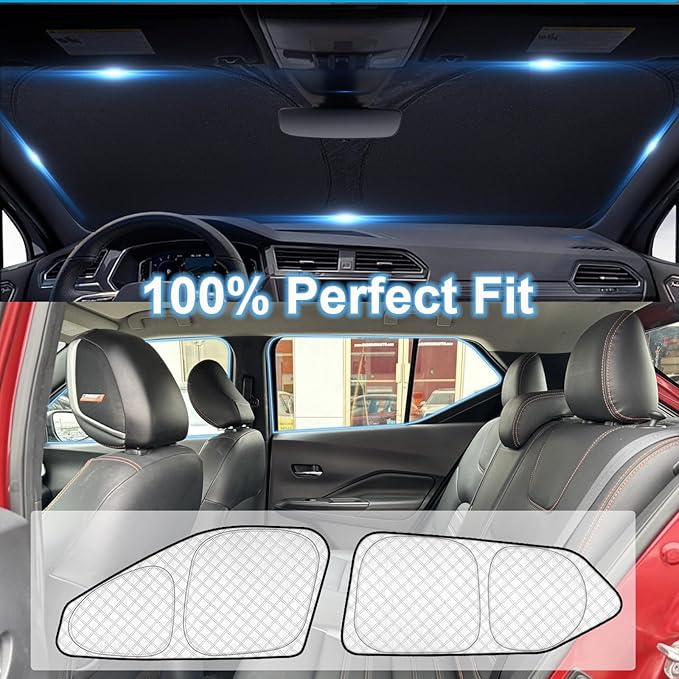 KMF 6pcs Thicken Sun Shades for Nissan Kicks 2022-2024 Accessories, Full Car Window Covers Sunshade for Windshield Side Rear, UV Block and Blackout Privacy for Car Camping Outdoor