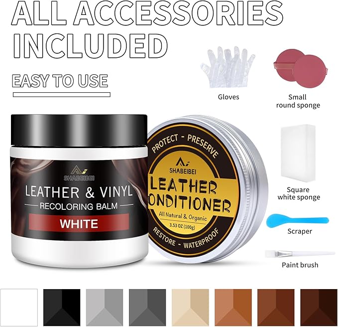 Leather Recoloring Balm with 100ml Mink Oil, White Leather Repair Kit and Scratch Remover for Furniture, Car Seats, Sofas, Dy