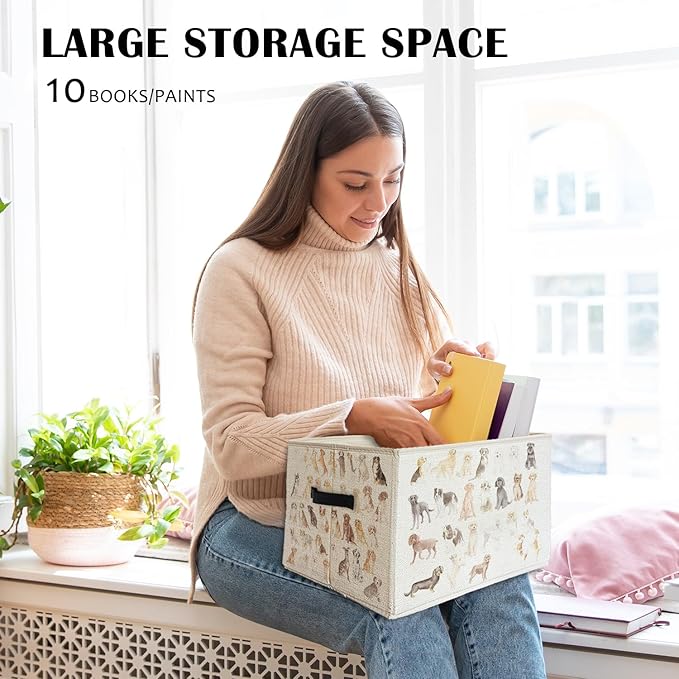 Rectangular Dog Basket,Dogs Toy Bin,Dog Storage Basket Organizer,Cute Dogs Puppy Organizer Collapsible Shelf Basket for Nurse