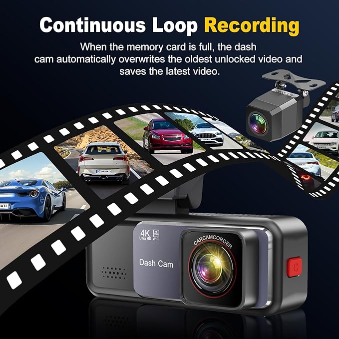 4K+2K Dash Cam Front and Rear, Free 64GB Card Included, 5.8GHz WiFi Dash Camera for Cars, Built-in G-Sensor, 3.2” IPS Screen,