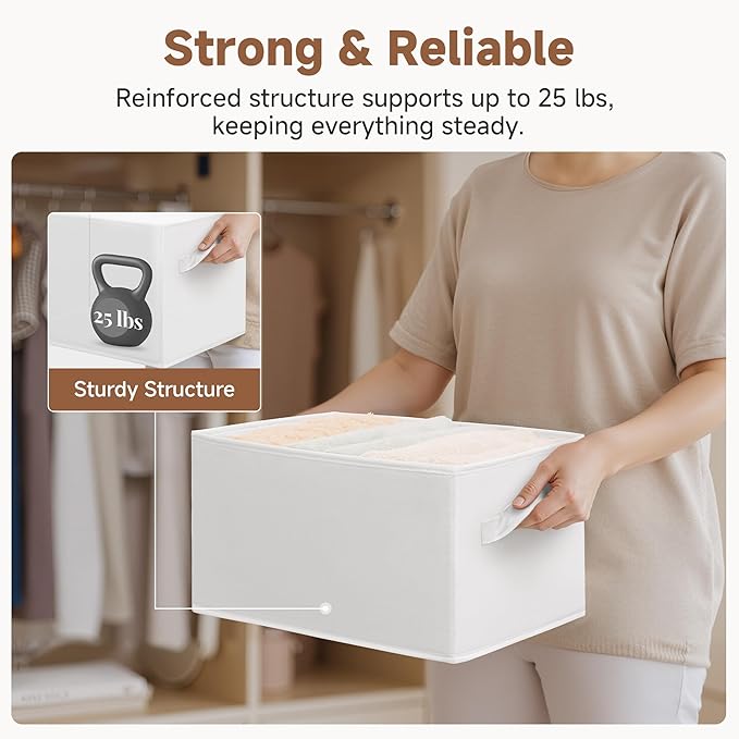 StorageWorks Collapsible Shelf Baskets, Storage Bins for Clothes, Closet Organization and Storage, White, 3-Pack, Large