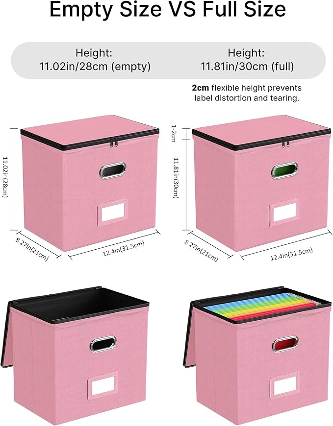 Oterri File Organizer Boxes with Lids, File Box with Mesh Pockets, Document Organizer Box for Letter Size Folders, Zippers Im