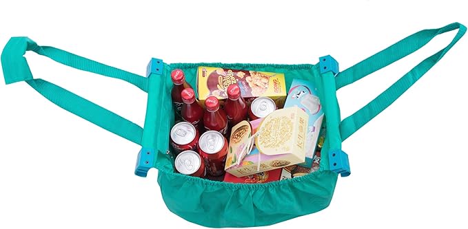 Handy Sandy Cart Caddy – 3-Pack Reusable Shopping Bags with Cart Clips | Heavy-Duty Grocery Organizer Tote Set | Eco-Friendly, Foldable, 40 lb Capacity | Green