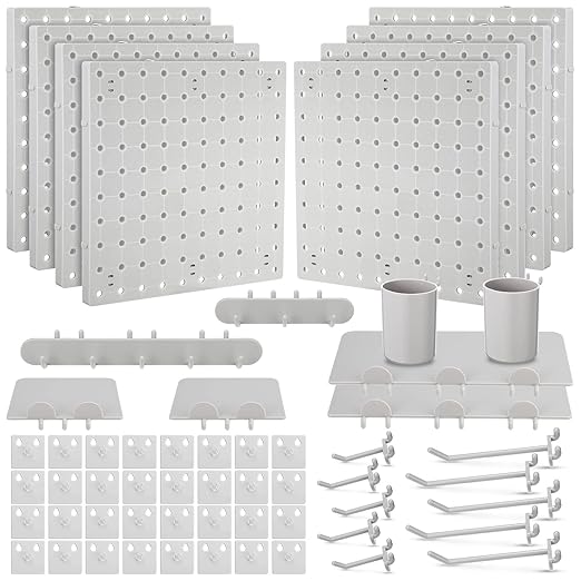 Chunful 58 Pcs Pegboard Organizer Kits Plastic Pegboard Wall Panel Mount Display Accessories Include Storage Boards Buckets a