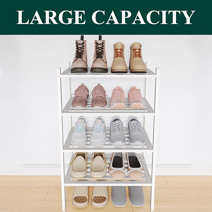 Smiry Small Bamboo Shoe Rack 4-Tier, Stackable Wooden Shoe Organizer for Entryway & Closet, Free Standing Wood Shoe Storage S