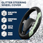 PIC AUTO Steering Wheel Cover, Green Sparkly Crystal Bling Glitter with Leather, Universal Fit 14.5"-15.5" Car Steering Wheel