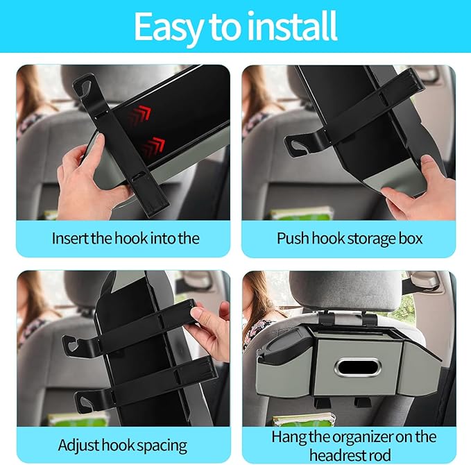 7-In-1 Multifunctional Car Seat Back Organizer with Cup Holders, Tissue Box, Garbage Can & Hooks, Headrest Storage & Cup Holder for Backseat (Grey)