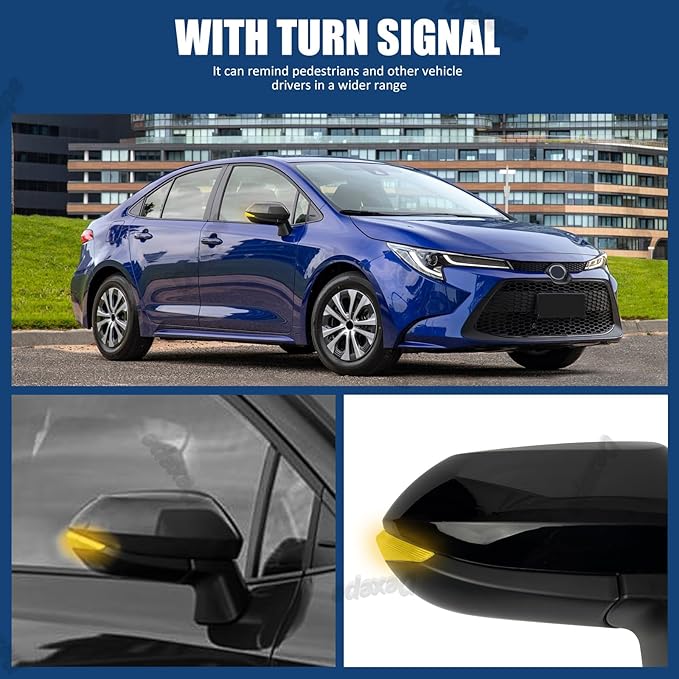 Passenger Side Mirror Assembly Compatible with Toyota Corolla 2020-2025 Heated with Turn Signal, Power Adjustable Glass Replace 8791012F80, TO1321394, 8791002926 Black (6Pin Right)