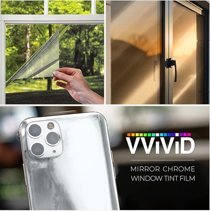 VViViD One-Way Colorful Vinyl Window Tinting Sheets (50ft x 5ft, Silver Mirror Chrome)