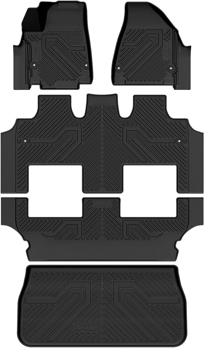 LASFIT Floor Mats&Trunk Mat Fit for 2017-2026 Chrysler Pacifica Hybrid 7-Seater（Not fit STO-n-Go Seating）, All Weather TPE Rubber Cargo Mat Automotive Floor Liners for Pacifica 2025 Accessories