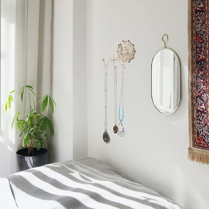 NIKKY HOME Wall Mounted Hooks Jewelry Organizer Rustic Hanging Vintage Decorative Shabby Chic Jewelry Storage Display Hanger 