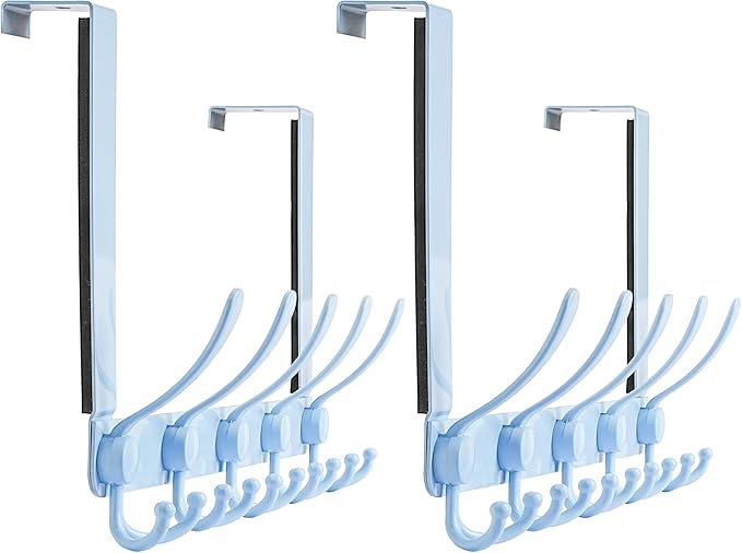 Dseap Over The Door Hook Hanger - Fits 1 3/8" to 1 3/4" Standard Doors | 5 Tri Hooks Heavy Duty Towel/Coat Rack | Door Organi