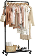 Sakugi Clothes Rack - Clothing Rack with Storage Mesh Shelf & Casters, Heavy-Duty Metal Clothing Rack for Hanging Clothes, Dr