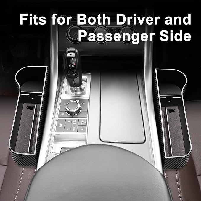 Car Seat Gap Filler, Premium Leather Car Seat Gap Filler Organizer with Cup Holder, Car Seat Organizer with Two Seat Hooks, Can Hold Cell Phone, Keys, Cards, Canned Drinks - 2 Pack, Black