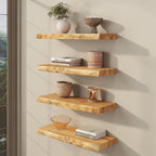 fuqing Live Edge Floating Shelves for Wall 24 inch, 8 Inch Deep Solid Elm Wood Floating Wall Shelves - Rustic Wooden Shelves 