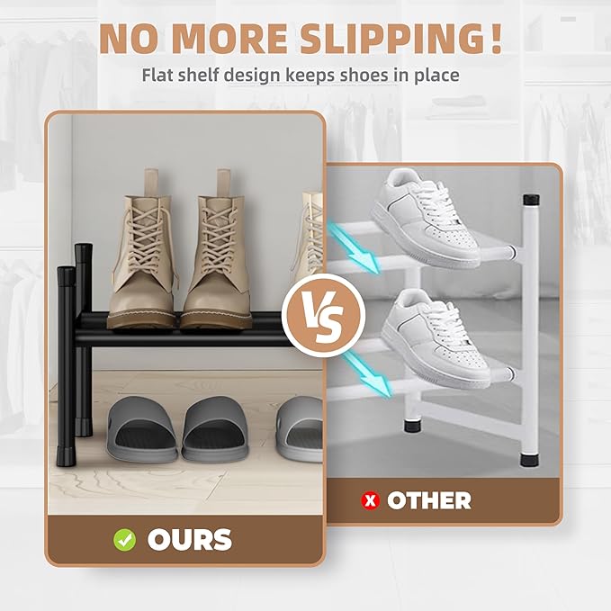 STORAGE MANIAC Long Expandable Shoe Rack, 6 Pairs Metal Wide Stackable Shoe Rack, Adjustable Shoes Shelf, Freestanding Shoes 
