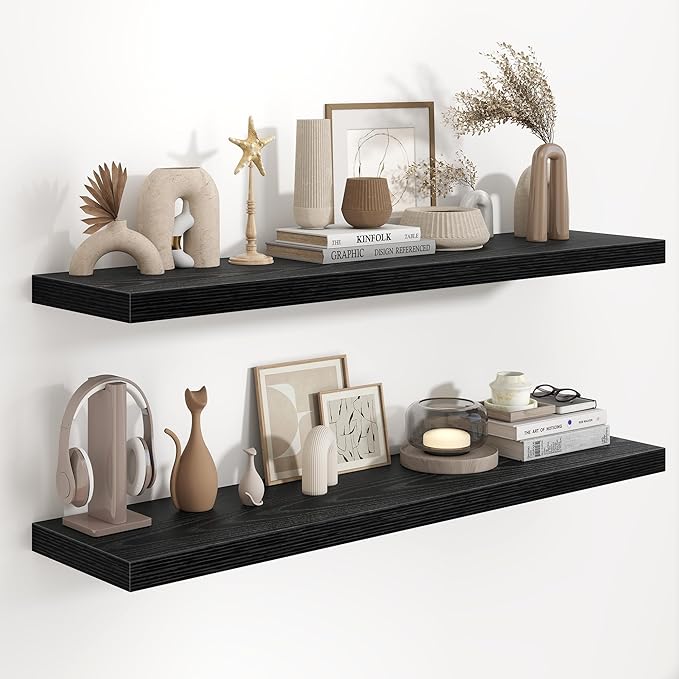 Fun Memories 48 Inch Floating Shelves in Black, 9.3 Inch Deep Floating Shelf for Bathroom Living Room Kitchen, Rusitc Wall Mo