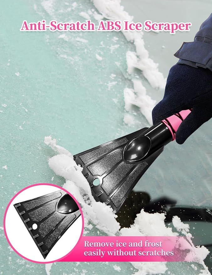 HEEYA 42.2 Inch Ice Scraper and Brush for Car, Snow Brush and Ice Scraper for Windshield Window, Car Snow Scraper with Foam Grip for SUV Truck Jeep Vehicle - Pink