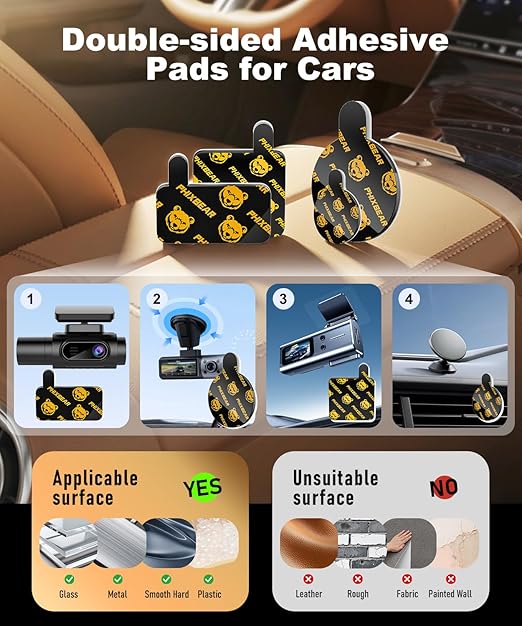 Extreme Env. Double Sided Sticky Pads for Dash Cam Mount - Outdoor Heavy Duty Strong Mounting Tape Waterproof Heat Resistant, 36Pcs 1’’ & 2’’ Adhesive Tape for Car Phone Holders