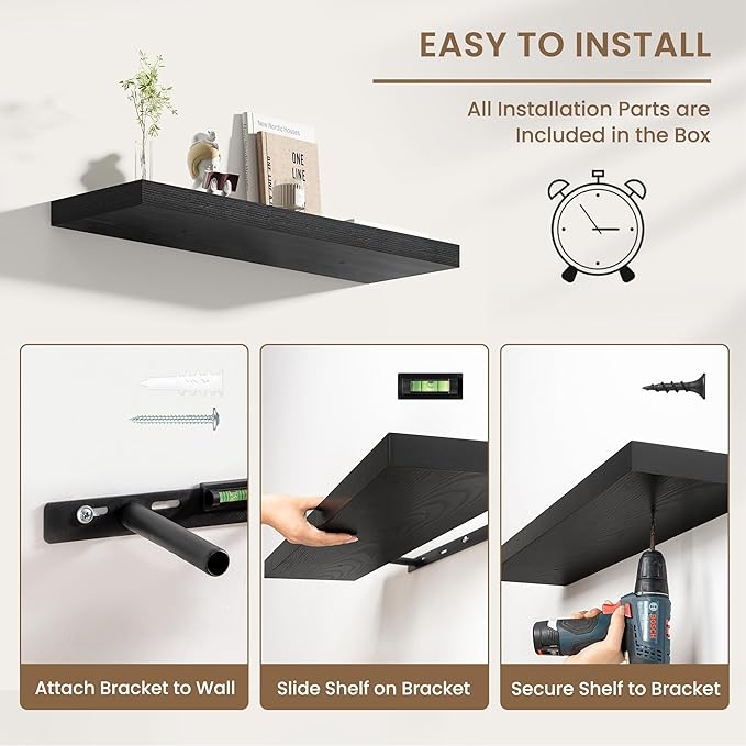 Dreamland 48 Inches Floating Shelves for Wall, 8" Deep Long Floating Shelves Set of 1, Large Display & Storage Shelf, Wall Sh