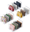 YAGELI Clear Acrylic Purse Organizer for Closet, 3-4 Section Desk File Sorter, 2.95" Wide Slots for Clutches, Handbags, Binde