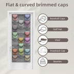 Grey Hat Organizer Racks for Baseball Caps, 24 Deeper Pockets Baseball Hat Rack, Cap Rack, Hat Rack for Door with 3 Hooks