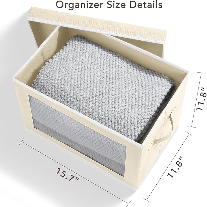 Homsorout Large Storage Baskets Bins with Lids - Stackable Cube Bins for Closet, 3 Pack Beige Windows Organizer Bins, Home Or