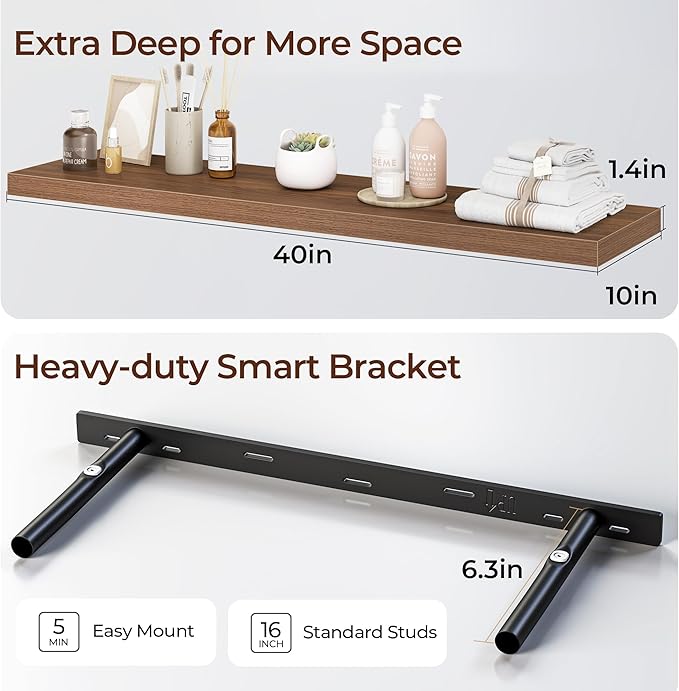 Fun Memories Floating Shelves for Wall 40 Inch Set of 3, Farmhouse Floating Shelves with Invisible Heavy Duty Bracket, 10 Inc