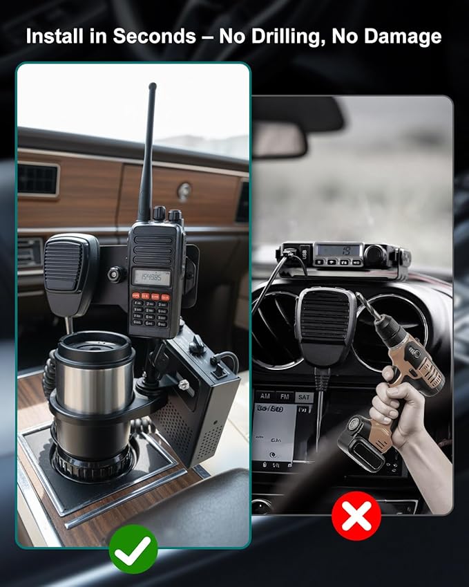 Universal Cup Holder Expander Mount for Satellite Radio CB Mic and Walkie Talkie, 3-in-1 Car Organizer Hanger, 2.6-3.5In Adju