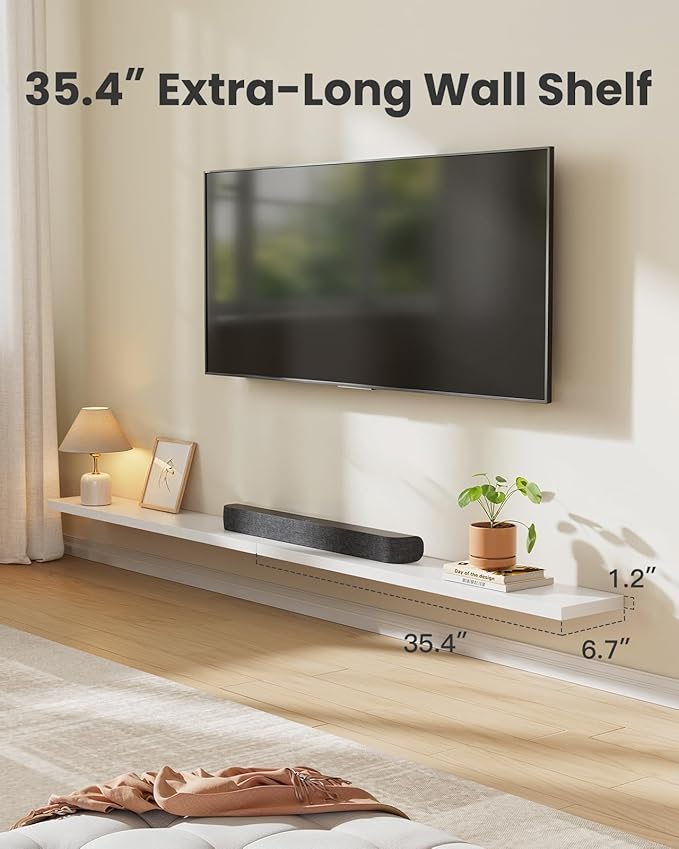 AMADA HOMEFURNISHING 35.4" L Floating Shelves, Wall Shelves Set of 3 for Bathroom/Living Room/Bedroom/Kitchen, White Floating