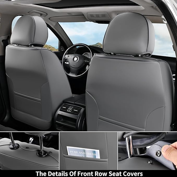 Coverado Car Seat Covers Full Set, Seat Covers for Cars,Gray Car Seat Cover, Waterproof Car Seat Protector, 5 Pieces Nappa Ca