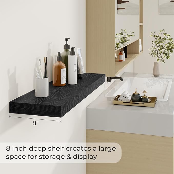 Dreamland 30 Inch Long Floating Shelves in White,8 Inch Deep Floating Shelf for Wall,Large Display & Storage Shelf, Wall Shel
