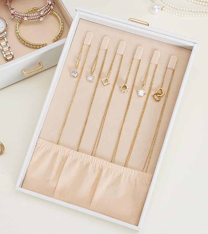 Homde Jewelry Organizer with Transparent Window Necklace Hooks Gift for Women Jewelry Box Display Case for Necklaces Rings Ea