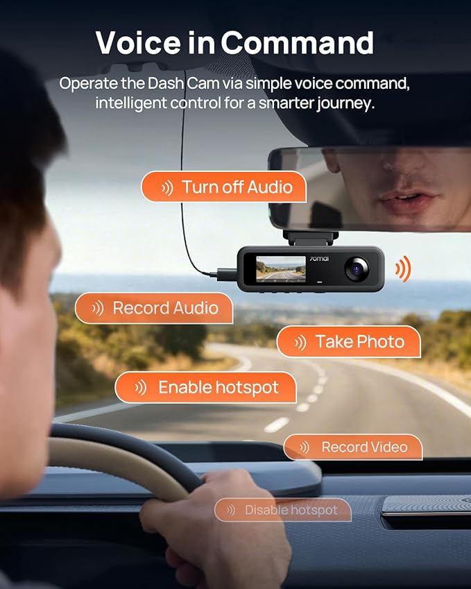 70mai 4K Dash Cam Front and Rear Inside, 3 Channel Car Dash Camera for Cars, Dashcam with GPS, Wi-Fi 6, Voice Control, Parkin