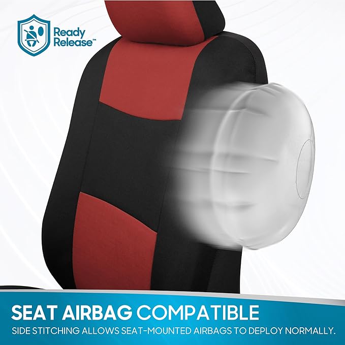 BDK PolyPro Car Seat Covers Full Set in Terracotta on Black, Front and Rear Split Bench Seat Covers for Cars, Easy to Install